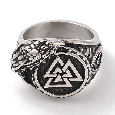 Viking 304 Stainless Steel Valknut Rings RJEW-U005-17B-AS-1