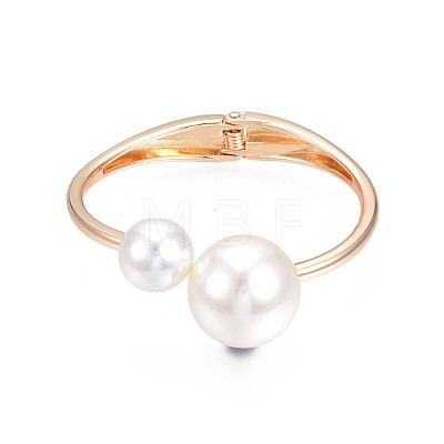 ABS Plastic Pearl Round Beaded Open Cuff Bangle BJEW-S118-105G-1