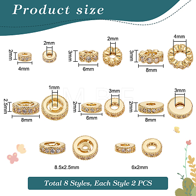   16Pcs 8 Styles Brass Micro Pave Cubic Zirconia Beads KK-PH0005-97-1