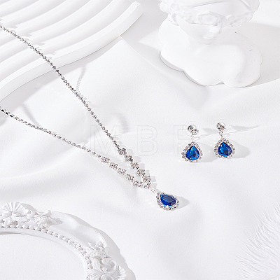 Brass Rhinestone Pendant Necklace & Stud Earring Sets SJEW-LP0001-51A-1