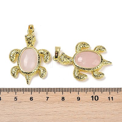 Natural Rose Quartz & Brass Pendants KK-F887-01G-15-1