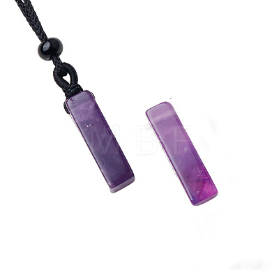 Natural Amethyst Cuboid Pendant Black Cotton Cord Necklaces FS-WG3353C-01-1