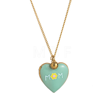 304 Stainless Steel Enamel Printed Mom Heart Locket Pendant Necklaces for Mother's Day Gift WG641EA-06-1