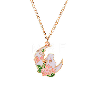 Alloy Enamel Cute Rabbit Bunny with Moon Pendant Twisted Chain Necklaces for Women FS-WG5F625-02-1