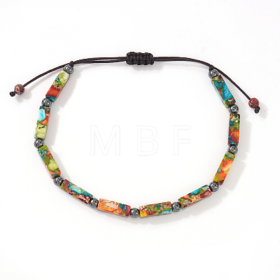 Adjustable Dyed Natural Imperial Jasper Cuboid Braided Bead Bracelets for Women SW5037-1