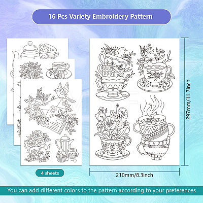 4 Sheets 11.6x8.2 Inch Stick and Stitch Embroidery Patterns DIY-WH0455-107-1