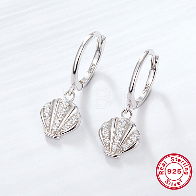 Anti-Tarnish Rhodium Plated 925 Sterling Silver Micro Pave Cubic Zirconia Dangle Hoop Earrings HH2530-2-1