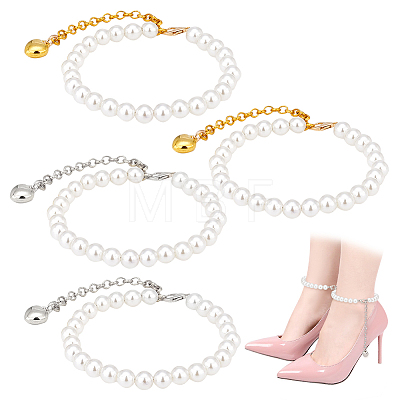   2 Pairs 2 Colors Women's Detachable ABS Plastic Imitation Pearl Beaded Shoe Laces for High Heels FIND-PH0007-46-1