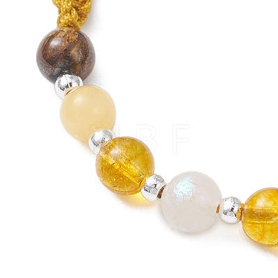 Natural Tiger Eye & White Moonstone & Yellow Jade & Synthetic Citrine  Round Beads Braided Bead Bracelets for Women BJEW-JB12917-04-1