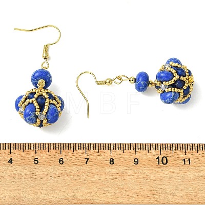 Glass Seed Bead and Synthetic Imperial Jasper Dangle Earrings EJEW-MZ00743-01-1