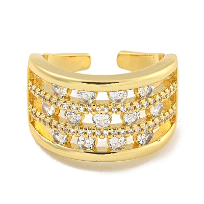 Rack Plating Three Row Brass Micro Pave Cubic Zirconia Open Cuff Ring RJEW-C082-03G-1