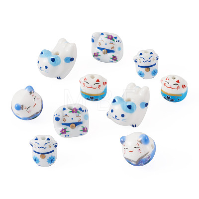 10Pcs 5 Styles Handmade Printed Porcelain Beads PORC-TA0001-81-1
