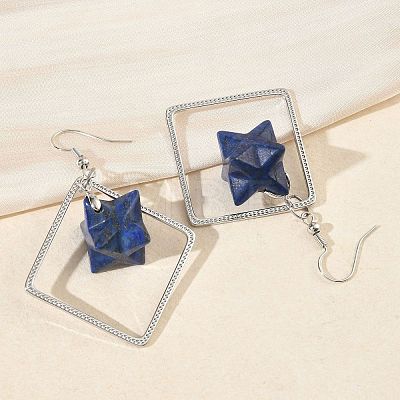 Rhombus Brass Dangle Earrings EJEW-D360-01P-10-1