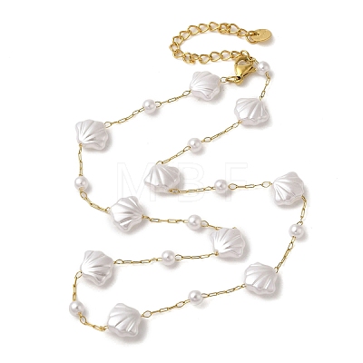 304 Stainless Steel & Plastic Pearl Link Chain Necklaces for Women NJEW-K383-04B-G-1