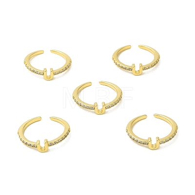 Clear Cubic Zirconia Initial Letter Open Cuff Ring RJEW-H120-09G-U-1