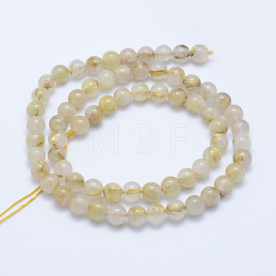 Natural Gold Rutilated Quartz Beads Strands G-P336-20-6mm-1