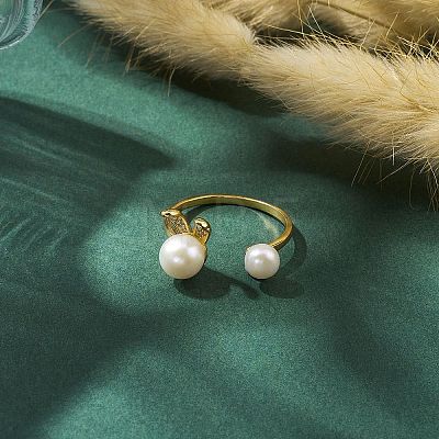 Natural Pearl Finger Rings RJEW-P113-17G-1