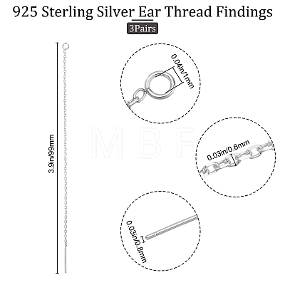 3 Pairs 925 Sterling Silver Ear Stud Findings STER-BBC0001-42-1