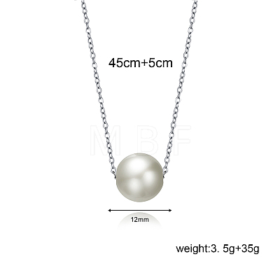 Elegant Stainless Steel 12mm Round Shell Pearl Bead Pendant Necklaces for Daily Wear DW4894-2-1