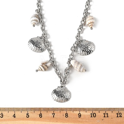 Summer Beach 304 Stainless Steel & Shell Pendant Necklaces NJEW-Z061-09P-1