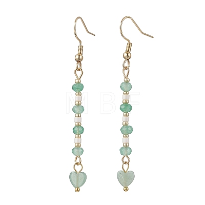 Heart 304 Stainless Steel & Glass Seed Beads Dangle Earrings EJEW-MZ00718-1