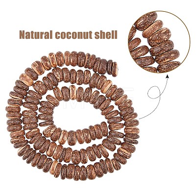 6 Strands 2 Style Natural Coconut Shell Rondelle Bead Strands COCB-HY0001-01-1
