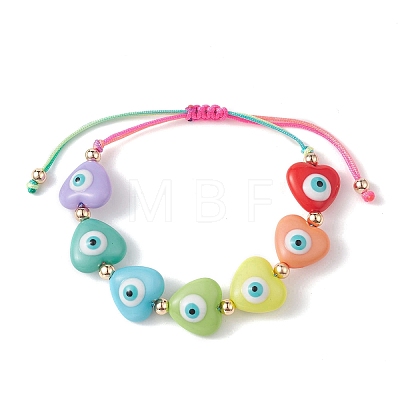 Resin Heart with Evil Eye Braided Bead Bracelets BJEW-JB09461-1