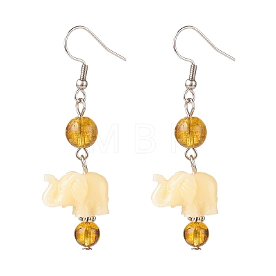Natural Gemstone & Resin Elephant Dangle Earrings EJEW-JE04981-01-1