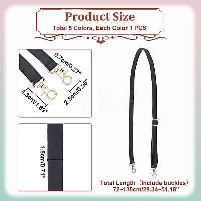 WADORN 5Pcs 5 Colors PU Imitation Leather Adjustable Bag Straps FIND-WR0009-77A-1