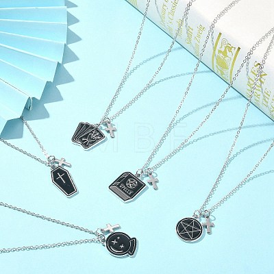 Alloy Enamel Pendant Necklace with 304 Stainless Steel Cable Chains NJEW-JN04372-1