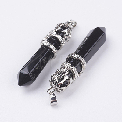 Natural Black Stone Big Pointed Pendants G-G738-A-07-1