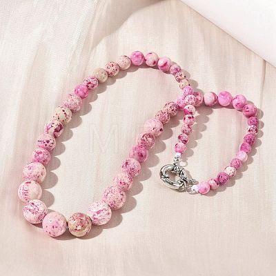 Dyed Natural Fossil Graduated Round Beaded Necklaces NJEW-F368-03P-1