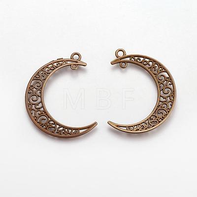 Tibetan Style Alloy Hollow Moon  2-Loop Link Pendants TIBEP-5312-AB-FF-1