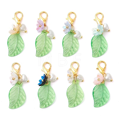 Leaf Acrylic & Flower Resin Pendant Decorations HJEW-JM02778-1