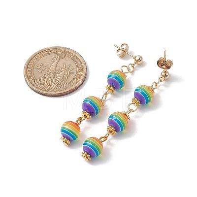 Resin Stripe Beaded Dangle Stud Earrings EJEW-JE05632-1