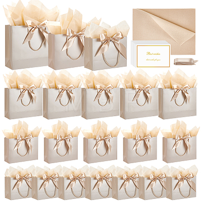 20Pcs 3 Styles Paper Gift Tote Bags with Polyester Gold Ribbon ABAG-WA0001-36C-1