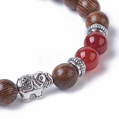 Dyed Wood Round Beads Stretch Bracelets BJEW-JB04839-1