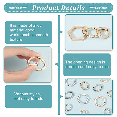 WADORN 12Pcs 6 Styles Alloy Spring Gate Rings FIND-WR0008-96-1