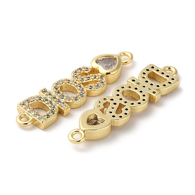Rack Plating Brass Pave Clear Cubic Zirconia Connector Charms KK-K332-39G-1