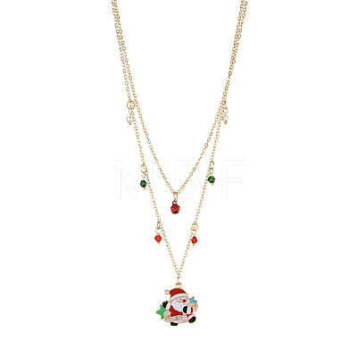 Alloy Enamel Santa Claus and Bicone Glass Pendant Double Layer Necklaces for women FS-WGBB294-01-1