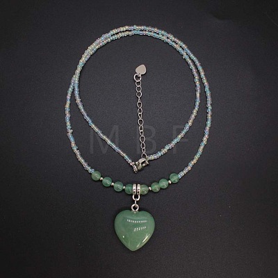Natural Gemstone Heart Pendant Colorful Glass Seed Beads Beaded Necklaces for Women VA8487-5-1