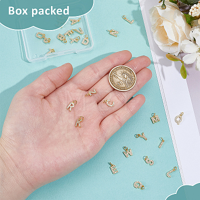 26Pcs 26 Styles Brass Micro Pave Grade AAA Cubic Zirconia Charms ZIRC-BC0001-32G-1