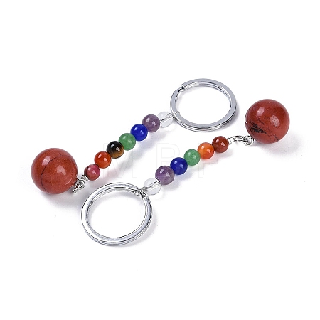 Natural Red Jasper Round Beaded Keychain G-H076-01P-10-1