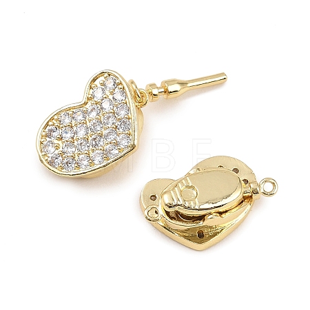 Heart Brass Micro Pave Clear Cubic Zirconia Box Clasps KK-H537-05G-1