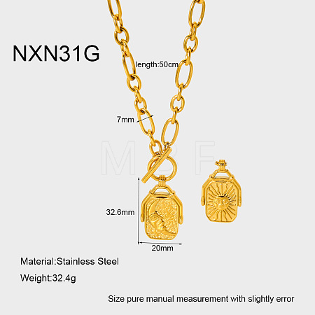 304 Stainless Steel Double-Sided Rectangle with Moon Sun Pendant Necklaces for Women WG79BAC-01-1