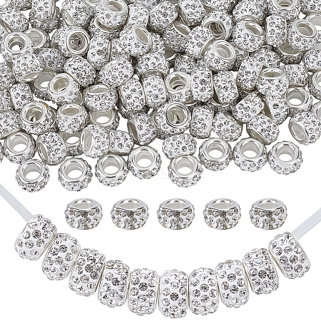 Handmade Polymer Clay Rhinestone European Large Hole Beads with Silver Color Plated Brass Cores FPDL-PA0001-02A-1