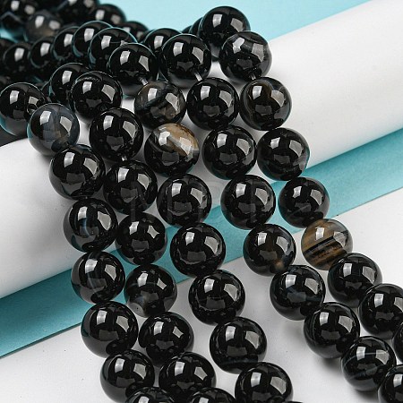 Natural Black Agate Beads Strands G-G391-10mm-01-1