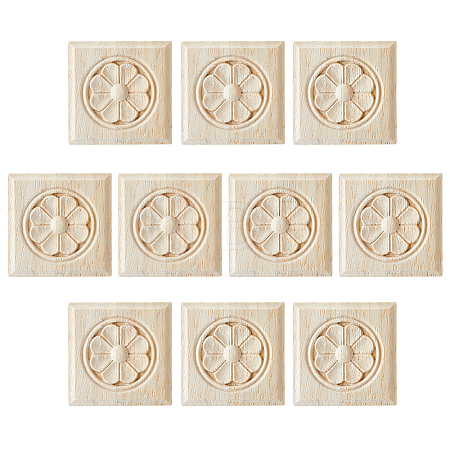 Square Wood Carved Floral Decorative Blocks WOOD-WH0124-160A-1