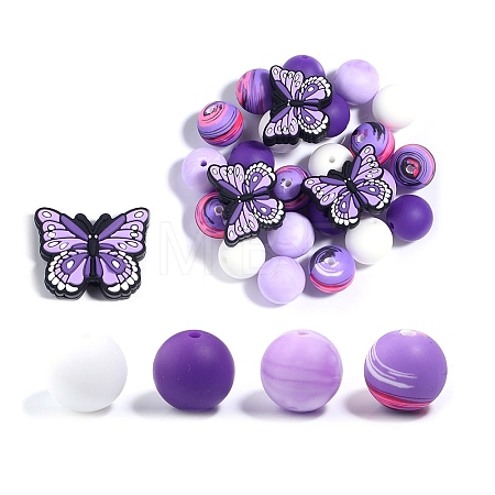 25Pcs Butterfly & Round Silicone Focal Beads SIL-L005-02B-1