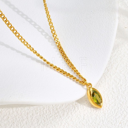 304 Stainless Steel Pave Cubic Zirconia Horse Eye Pendant Necklaces for Women WG2E402-01-1
